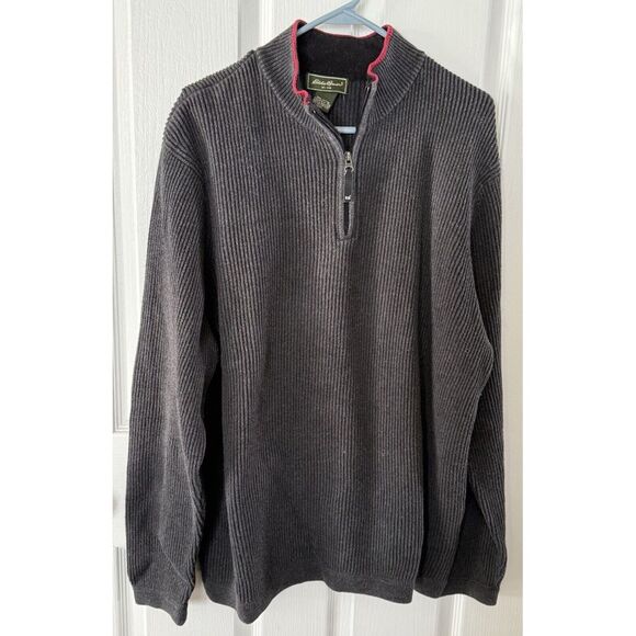 Vintage Eddie‎ Bauer Sweater Adult 2XL Gray 1/4 Zip Pullover Sweater Mens - Picture 1 of 3